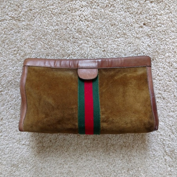Gucci Handbags - Large Brown Suede Gucci Clutch